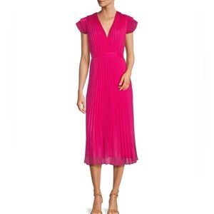 ADELYN RAE WOMENS PLEATED TIE BACK CASUAL MIDI DRESS SIZE S LIKE NEW